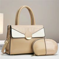 Women's Large Pu Leather Color Block Business Zipper Tote Bag sku image 2