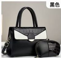 Women's Large Pu Leather Color Block Business Zipper Tote Bag sku image 4