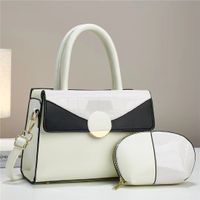 Women's Large Pu Leather Color Block Business Zipper Tote Bag sku image 9