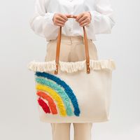 Women's Large Canvas Rainbow Basic Magnetic Buckle Tote Bag main image 5
