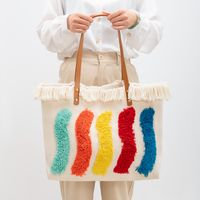 Women's Large Canvas Rainbow Basic Magnetic Buckle Tote Bag main image 6