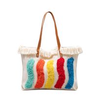 Women's Large Canvas Rainbow Basic Magnetic Buckle Tote Bag main image 3