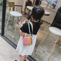 Girl'S Small Pu Leather Rainbow Heart Shape Cute Zipper Crossbody Bag main image 2