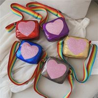 Mädchen Klein Pu-Leder Regenbogen Herzform Süß Reißverschluss Umhängetasche main image 1