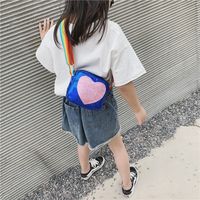 Girl'S Small Pu Leather Rainbow Heart Shape Cute Zipper Crossbody Bag main image 5