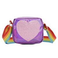 Girl'S Small Pu Leather Rainbow Heart Shape Cute Zipper Crossbody Bag main image 4