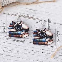 1 Pair Retro Book Cartoon Cat Wood Drop Earrings main image 6