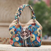 Women's Medium Cotton And Linen Blend Flower Vintage Style Square Zipper Underarm Bag sku image 1