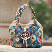 Women's Medium Cotton And Linen Blend Flower Vintage Style Square Zipper Underarm Bag main image 6