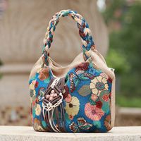 Women's Medium Cotton And Linen Blend Flower Vintage Style Square Zipper Underarm Bag main image 5