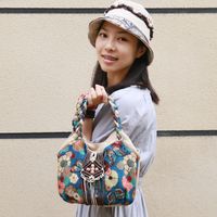 Women's Medium Cotton And Linen Blend Flower Vintage Style Square Zipper Underarm Bag main image 3