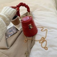 Women's Medium Pu Leather Marble Solid Color Streetwear Lock Clasp Bucket Bag sku image 3