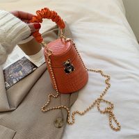Women's Medium Pu Leather Marble Solid Color Streetwear Lock Clasp Bucket Bag sku image 1