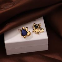 1 Pair Vacation Simple Style Heart Shape Flower Inlay Copper Lapis Lazuli Obsidian 18K Gold Plated Ear Studs main image 6