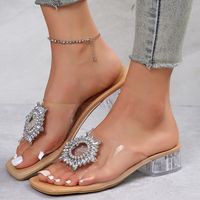 Women's Streetwear Geometric Rhinestone Square Toe Open Toe Slides Slippers sku image 1