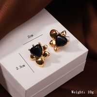 1 Pair Vacation Simple Style Heart Shape Flower Inlay Copper Lapis Lazuli Obsidian 18K Gold Plated Ear Studs sku image 2