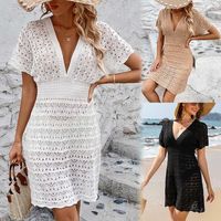 Women's Sundress Simple Style V Neck Hollow Out Short Sleeve Solid Color Above Knee Daily Sports main image 1