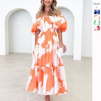 Women's Swing Dress Elegant Pastoral Off Shoulder Printing Short Sleeve Flower Maxi Long Dress Holiday Daily main image 1