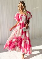 Women's Swing Dress Elegant Pastoral Off Shoulder Printing Short Sleeve Flower Maxi Long Dress Holiday Daily main image 2