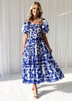 Women's Swing Dress Elegant Pastoral Off Shoulder Printing Short Sleeve Flower Maxi Long Dress Holiday Daily main image 3