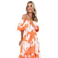 Women's Swing Dress Elegant Pastoral Off Shoulder Printing Short Sleeve Flower Maxi Long Dress Holiday Daily main image 4