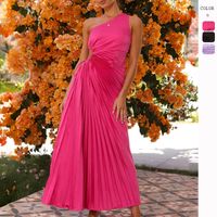 Femmes Robe Trapèze Élégant Collier Incliné Sans Manches Couleur Unie Maxi Longue Robe Banquet main image 6