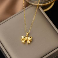 Titanium Steel Copper Gold Plated Simple Style Bow Knot Pendant Necklace main image 1