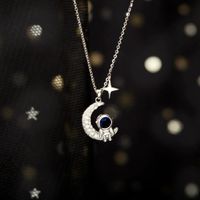 Sterling Silber Einfacher Stil Astronaut Stern Mond Überzug Inlay Zirkon Halskette Mit Anhänger main image 4