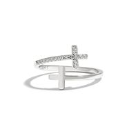 Sterling Silver Simple Style Cross Plating Inlay Zircon Open Rings sku image 1