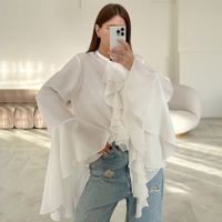 Women's Blouse Long Sleeve Blouses Ruffles Simple Style Solid Color main image 2