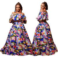 Women's Casual Off-Shoulder Printing Half Sleeve Color Block Flower Holiday Daily main image 2