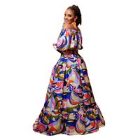 Women's Casual Off-Shoulder Printing Half Sleeve Color Block Flower Holiday Daily main image 3