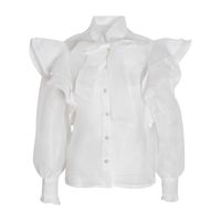 Women's Blouse Long Sleeve Blouses Ruffles Simple Style Solid Color main image 4