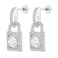 1 Pair Simple Style Shiny Lock Inlay Brass Diamond Drop Earrings main image 6