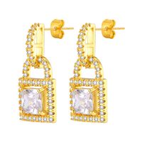 1 Pair Simple Style Shiny Lock Inlay Brass Diamond Drop Earrings main image 7