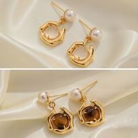 1 Pair Retro Baroque Style Vacation Irregular Inlay Copper Pearl Tiger Eye Opal 18K Gold Plated Drop Earrings main image 1