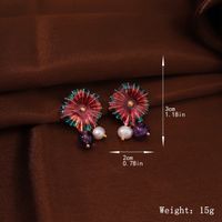 1 Pair Retro Flower Enamel Pearl Glass Copper 18K Gold Plated Drop Earrings sku image 1