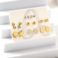 1 Set Vintage Style Dolphin Flower Fish Bone Plating Stainless Steel Ear Studs main image 5