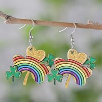 1 Pair Casual Shamrock Rainbow Wood Drop Earrings sku image 1