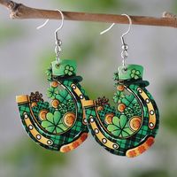 1 Pair Casual Shamrock Rainbow Wood Drop Earrings sku image 2