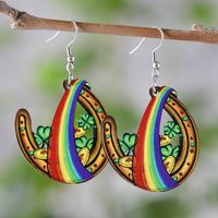 1 Pair Casual Shamrock Rainbow Wood Drop Earrings sku image 3