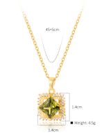 Copper 18K Gold Plated Vintage Style Shiny Square Inlay Zircon Pendant Necklace main image 3