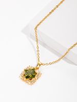 Copper 18K Gold Plated Vintage Style Shiny Square Inlay Zircon Pendant Necklace sku image 2