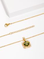 Copper 18K Gold Plated Vintage Style Shiny Square Inlay Zircon Pendant Necklace main image 4