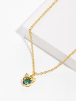 Copper 18K Gold Plated IG Style Cute Cat Inlay Zircon Pendant Necklace main image 7