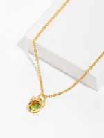 Copper 18K Gold Plated IG Style Cute Cat Inlay Zircon Pendant Necklace main image 9