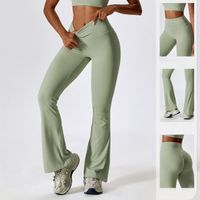 Simple Style Solid Color Nylon Spandex Pleated Active Bottoms Flared Pants main image video