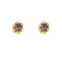 1 Pair Vintage Style Flower Imitation Pearl Alloy Glass Ear Studs main image 3