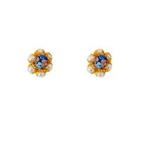 1 Paire Style Vintage Fleur Perle D'Imitation Alliage Verre Boucles D'Oreilles main image 3