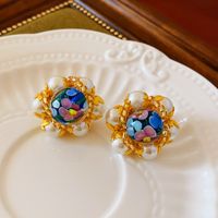 1 Pair Vintage Style Flower Imitation Pearl Alloy Glass Ear Studs sku image 1